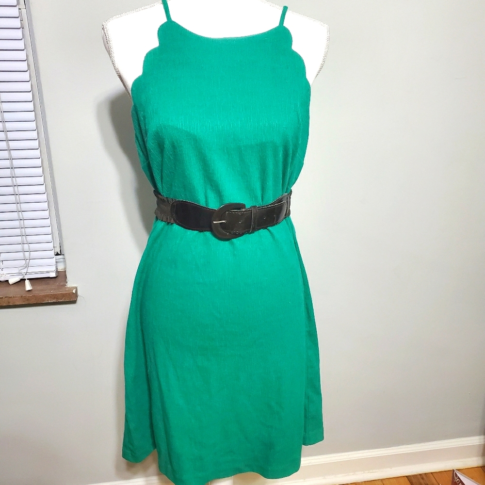 Green Scalloped Knit Dress